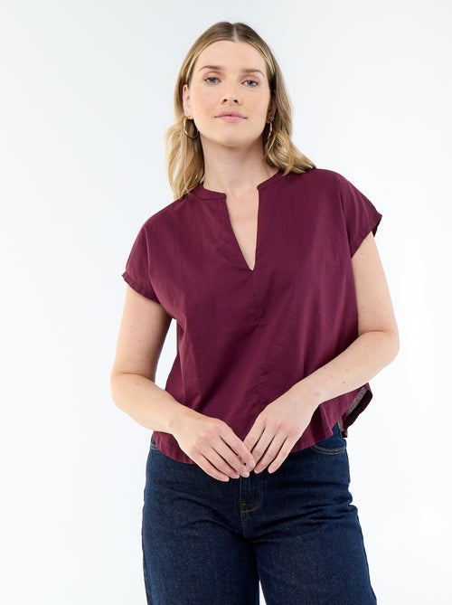 Blusa de manga curta com decote em V - Kiabi