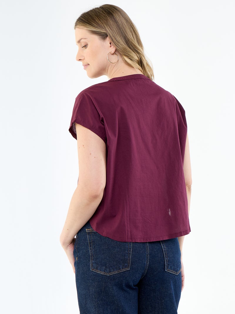 Blusa de manga curta com decote em V Rosa - Kiabi