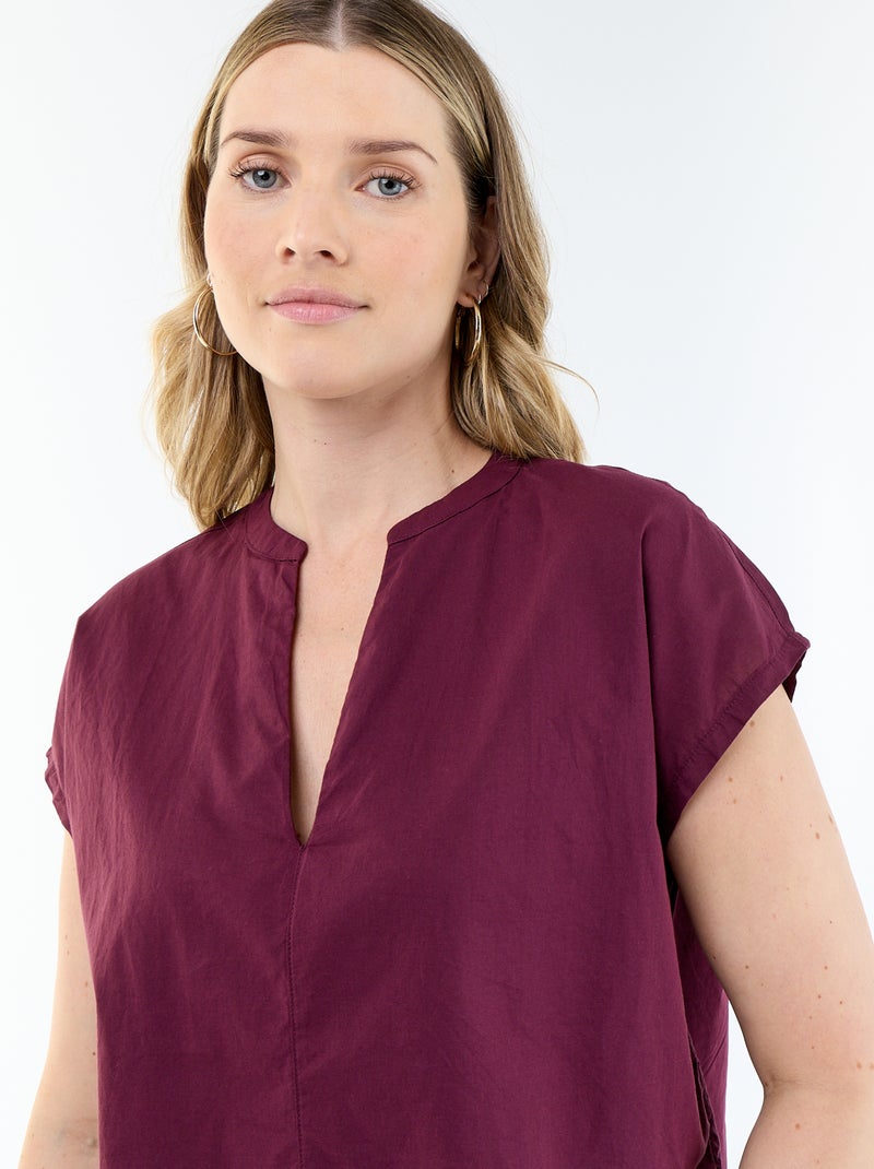 Blusa de manga curta com decote em V Rosa - Kiabi