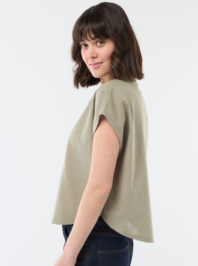 Blusa de manga curta com decote em V Verde - Kiabi