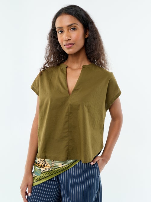 Blusa de manga curta com decote em V - Kiabi