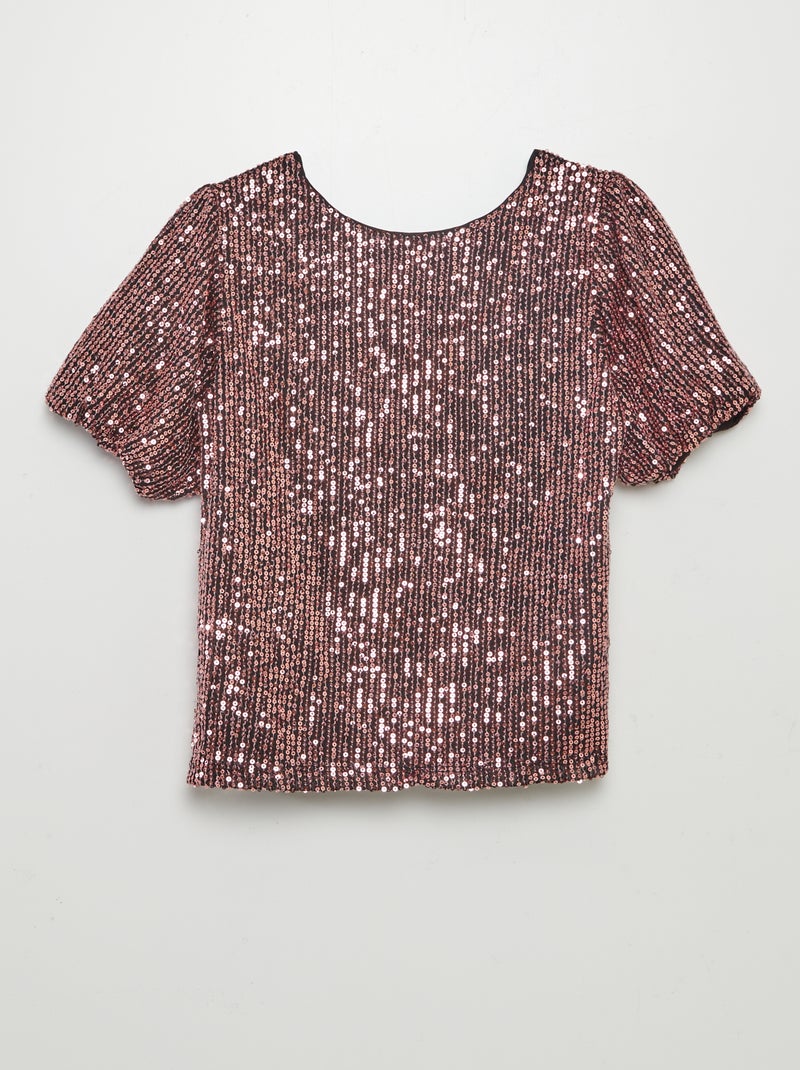 Blusa de manga curta com lantejoulas ROSA - Kiabi