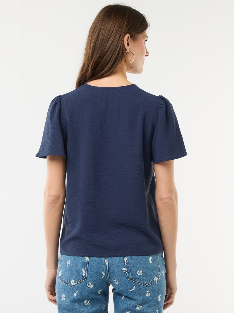 Blusa de manga curta e decote em V Azul marinho - Kiabi