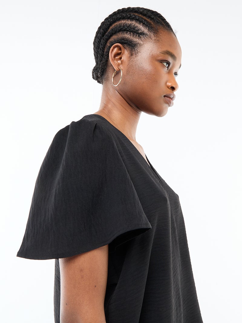 Blusa de manga curta e decote em V Preto - Kiabi