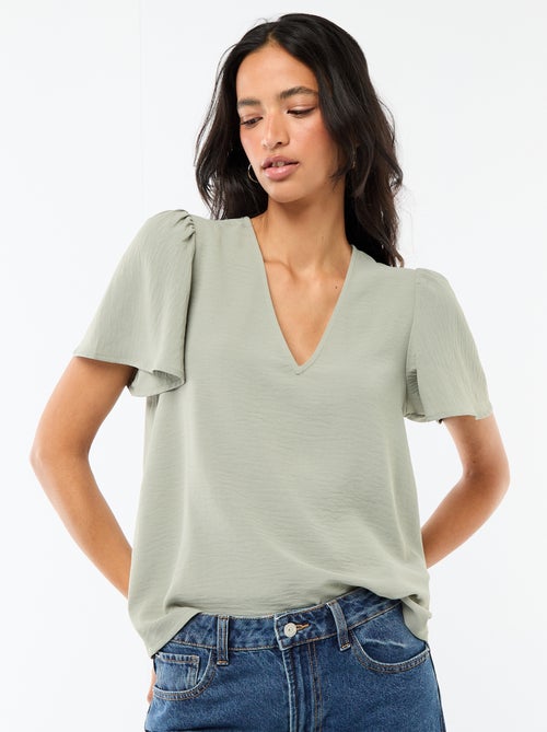 Blusa de manga curta e decote em V - Kiabi