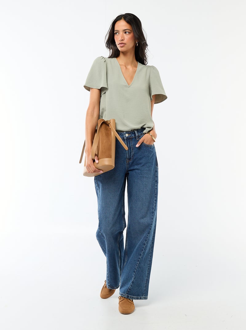 Blusa de manga curta e decote em V Verde - Kiabi