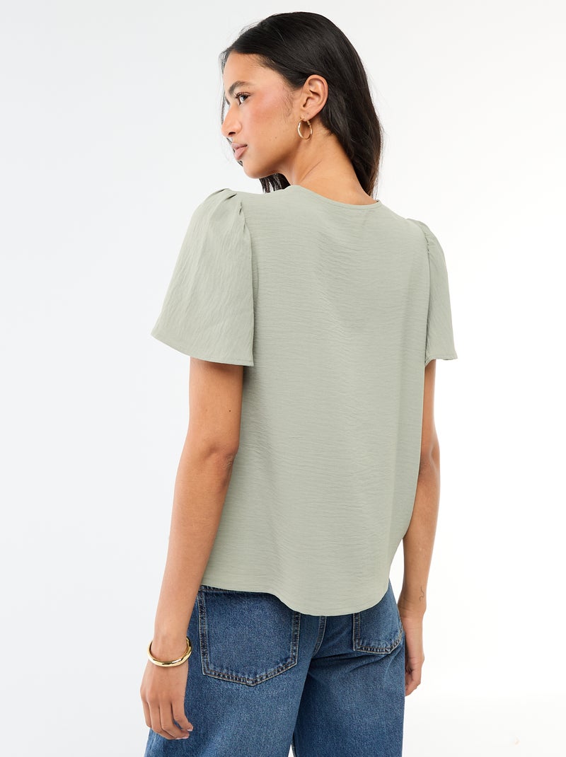 Blusa de manga curta e decote em V Verde - Kiabi
