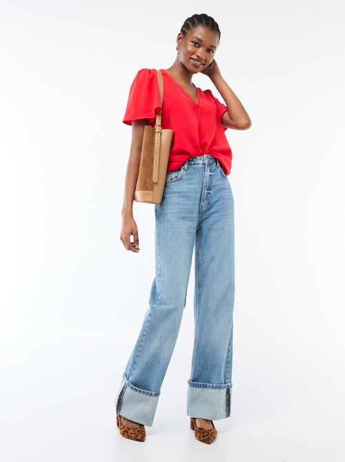 Blusa de manga curta e decote em V - Kiabi