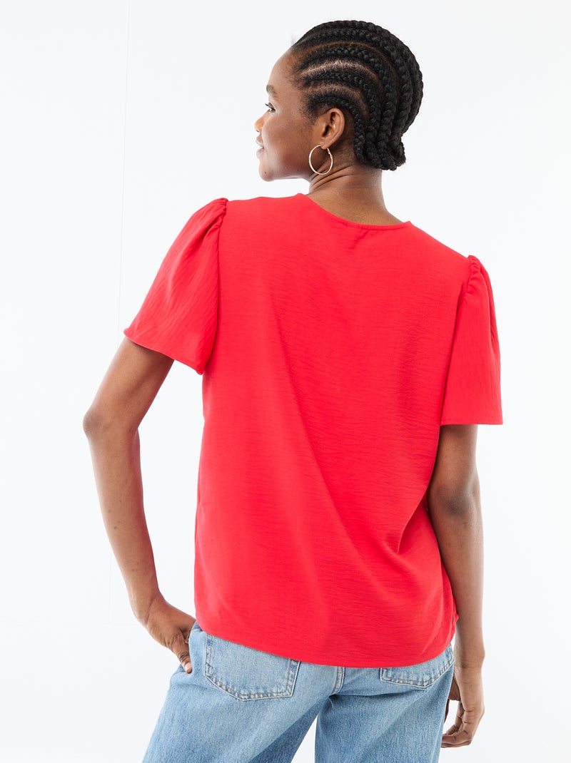 Blusa de manga curta e decote em V Vermelho - Kiabi