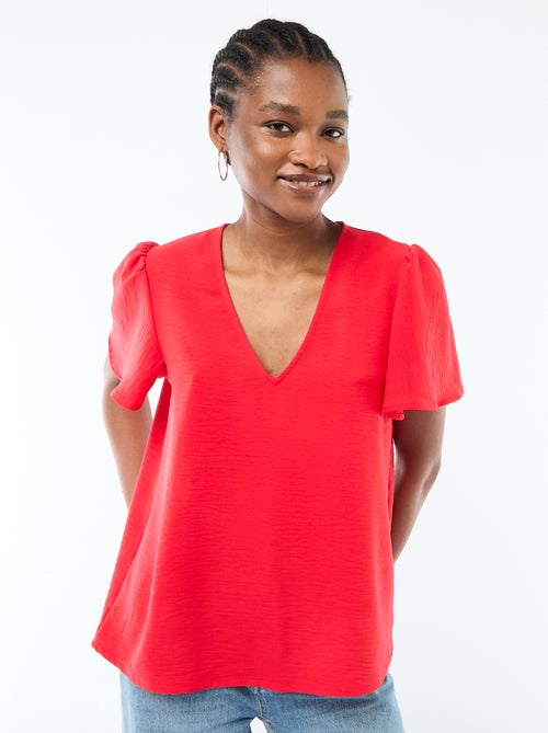 Blusa de manga curta e decote em V - Kiabi