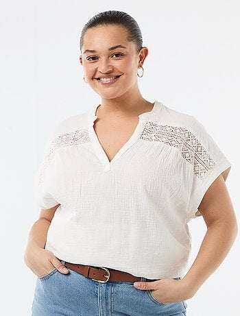 Blusa de manga curta em dupla gaze de algodão