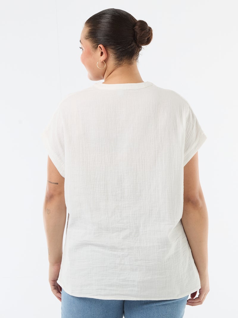 Blusa de manga curta em dupla gaze de algodão Branco - Kiabi