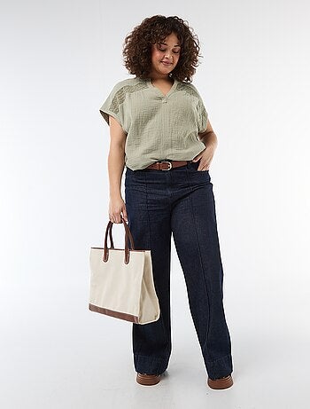 Blusa de manga curta em dupla gaze de algodão