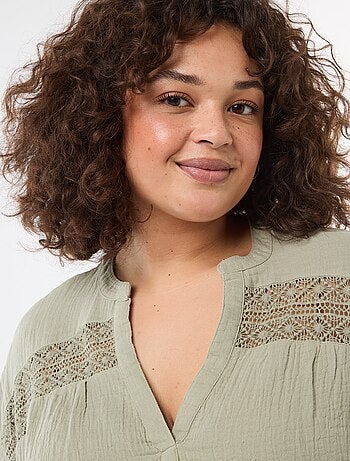 Blusa de manga curta em dupla gaze de algodão