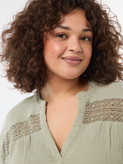 Blusa de manga curta em dupla gaze de algodão - Kiabi