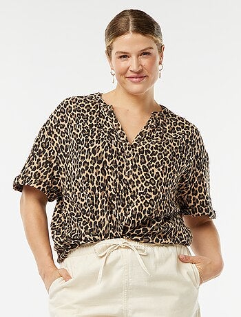 Blusa de manga curta em gaze de algodão
