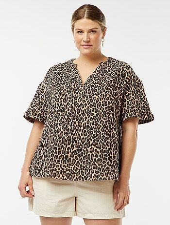 Blusa de manga curta em gaze de algodão