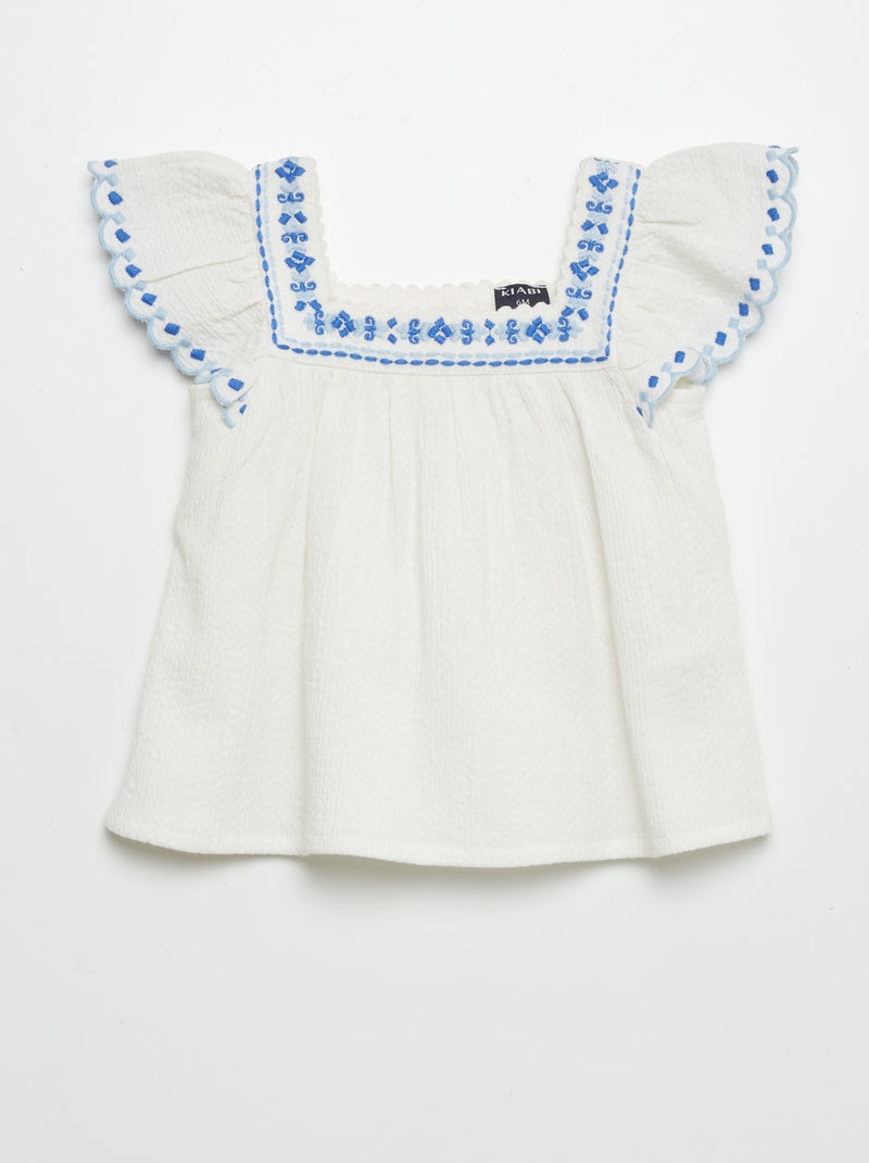 Blusa de manga curta em seersucker Branco - Kiabi