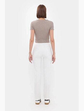 Blusa de manga curta em tecido frisado com decote redondo hiccup