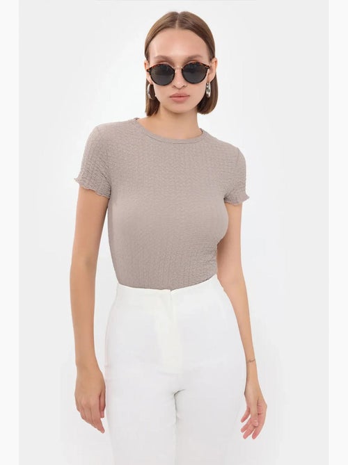Blusa de manga curta em tecido frisado com decote redondo hiccup - Kiabi