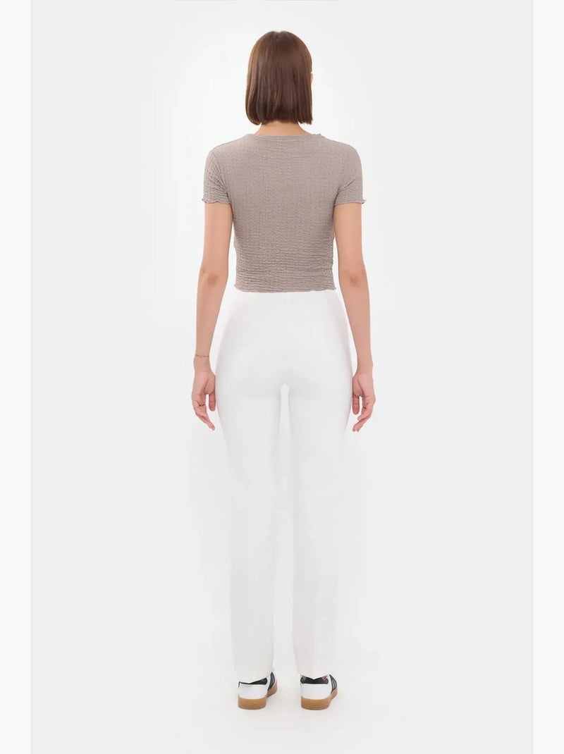 Blusa de manga curta em tecido frisado com decote redondo hiccup Bege natural - Kiabi