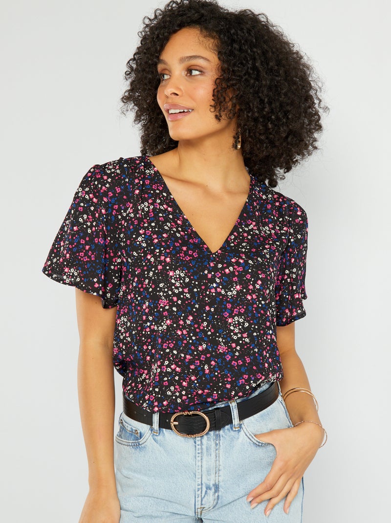 Blusa de manga curta estampada PRETO - Kiabi