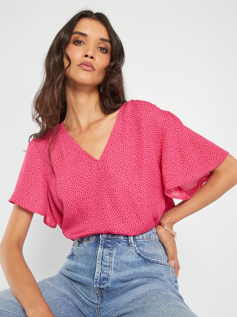 Blusa de manga curta estampada ROSA - Kiabi