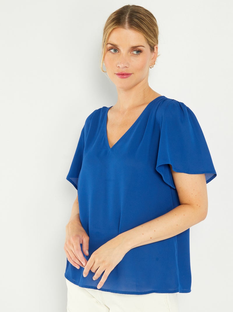 Blusa de manga curta lisa Azul - Kiabi