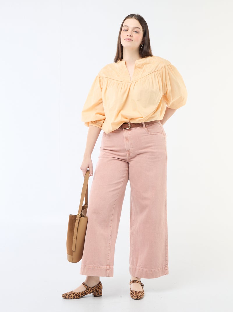 Blusa de mangas compridas com bordados Bege - Kiabi