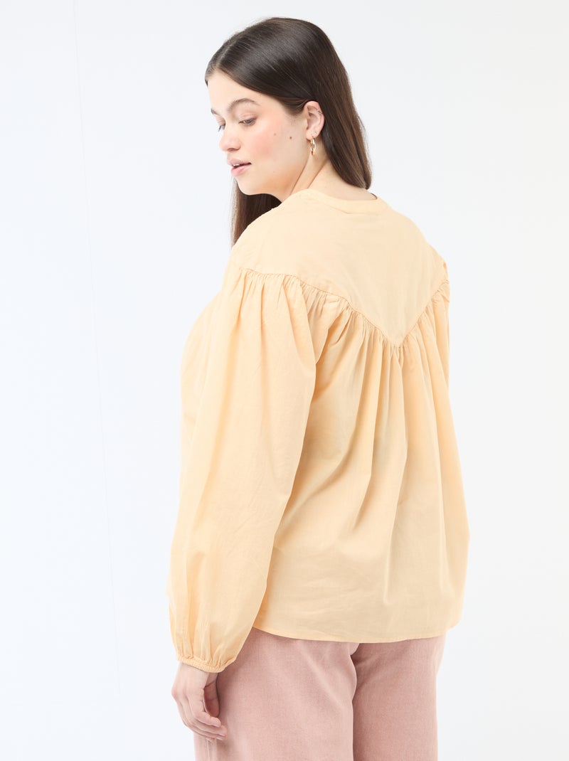 Blusa de mangas compridas com bordados Bege - Kiabi