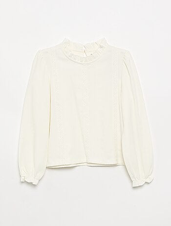 Blusa de mangas compridas com gola com folhos