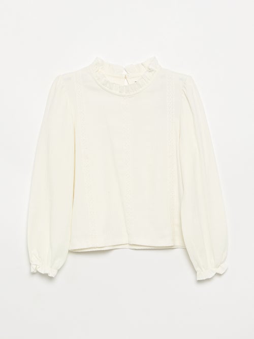 Blusa de mangas compridas com gola com folhos - Kiabi