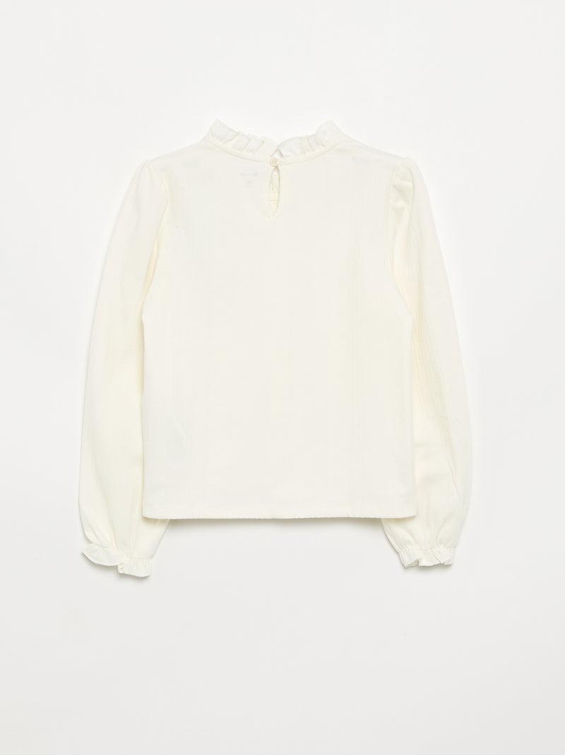 Blusa de mangas compridas com gola com folhos Bege - Kiabi