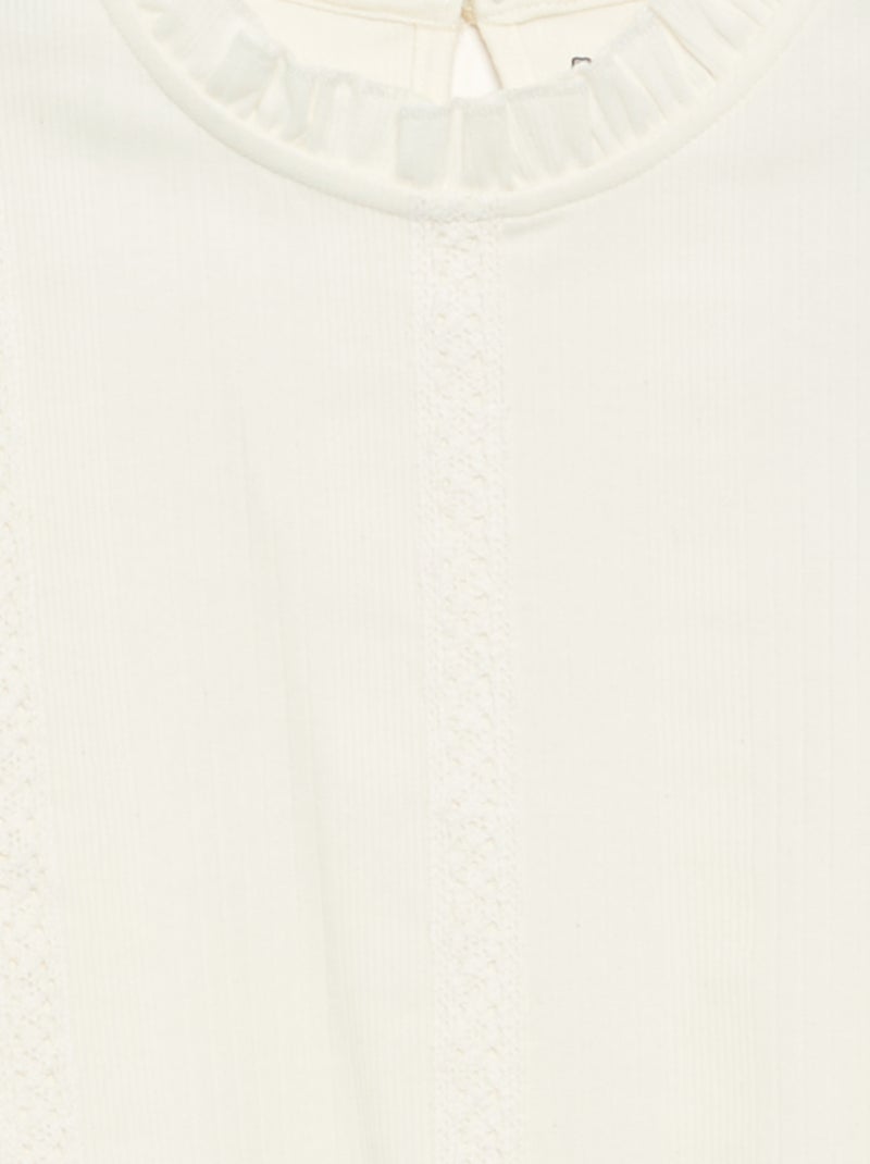 Blusa de mangas compridas com gola com folhos Bege - Kiabi