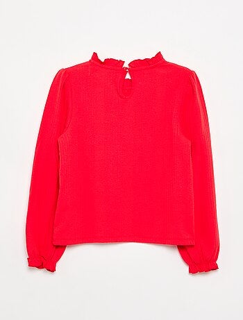 Blusa de mangas compridas com gola com folhos