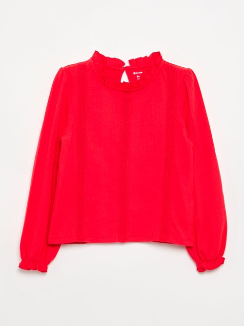 Blusa de mangas compridas com gola com folhos - Kiabi Blusa de mangas compridas com gola com folhos - Kiabi