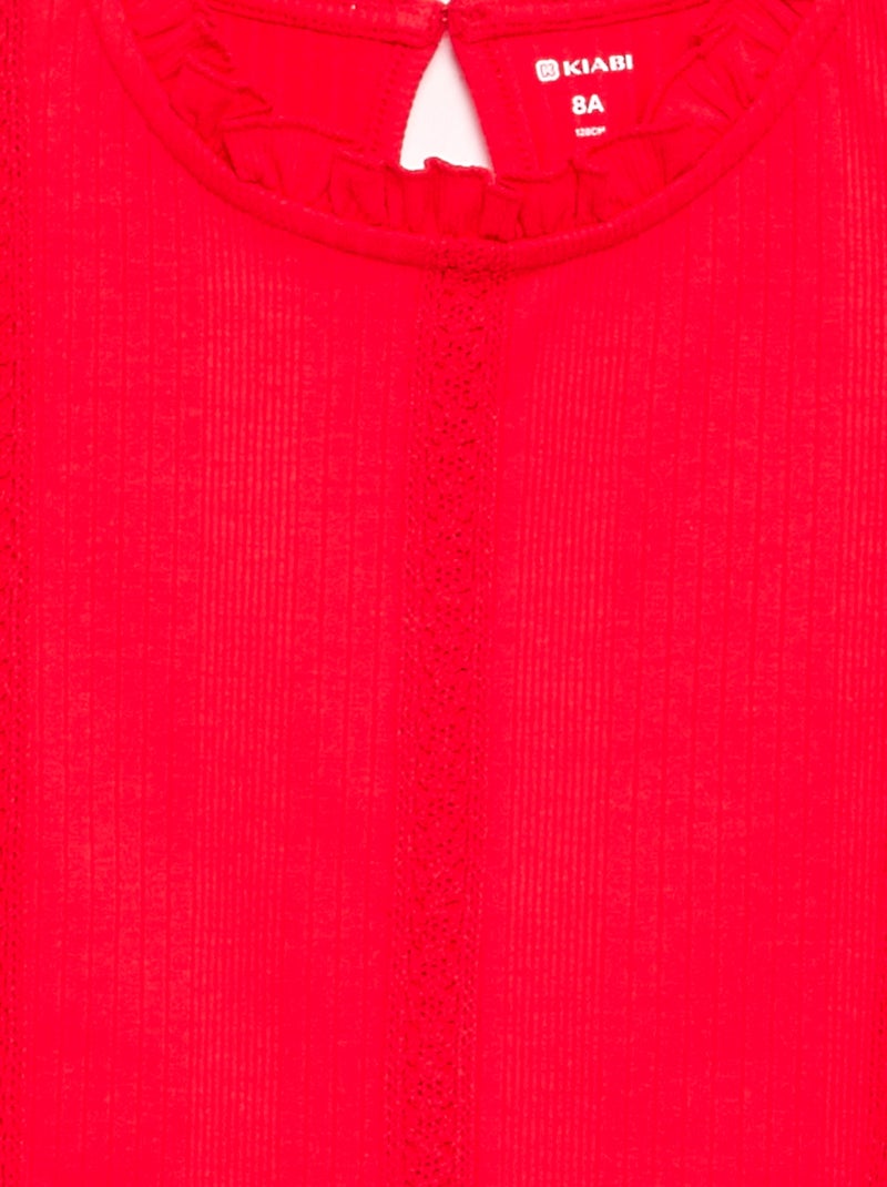 Blusa de mangas compridas com gola com folhos Vermelho - Kiabi