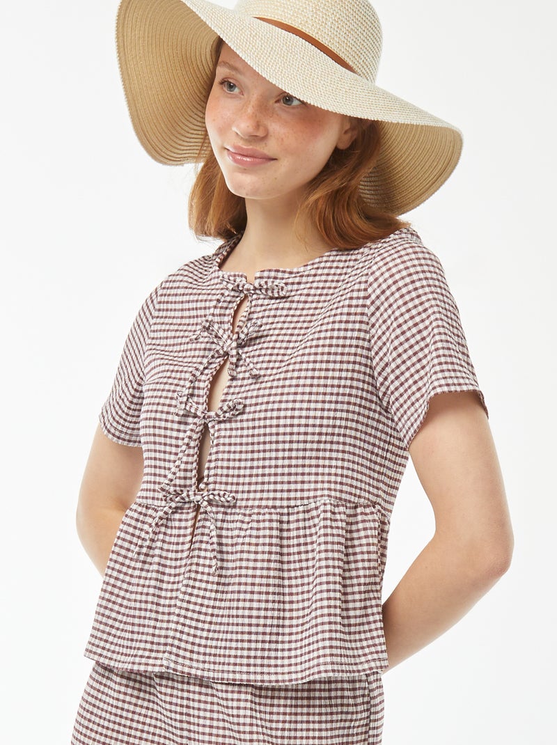 Blusa de material crepe com abertura de apertar com laço Vermelho - Kiabi