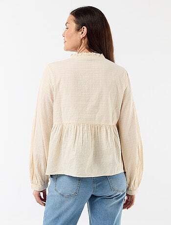 Blusa de maternidade bordada em gaze de algodão