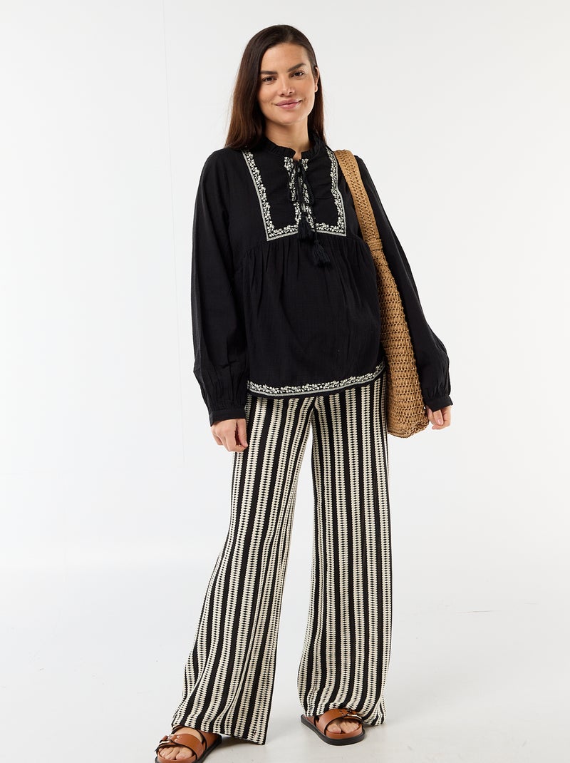Blusa de maternidade bordada em gaze de algodão Preto - Kiabi