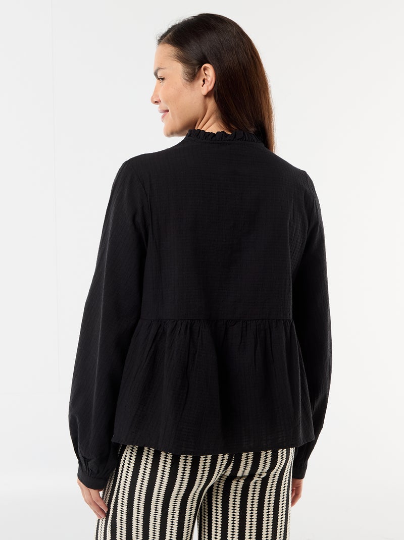 Blusa de maternidade bordada em gaze de algodão Preto - Kiabi