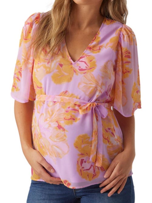 Blusa de Maternidade Dino Vero Moda para Grávidas Violeta/Laranja - Kiabi Blusa de Maternidade Dino Vero Moda para Grávidas Violeta/Laranja - Kiabi