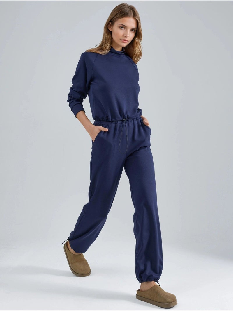 Blusa de meia gola modal touch e calças com cintura elástica coleção bersan hiccup Azul-cobalto - Kiabi