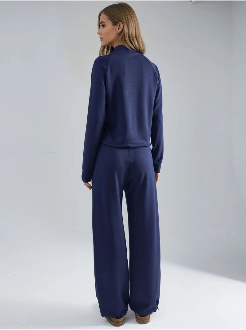 Blusa de meia gola modal touch e calças com cintura elástica coleção bersan hiccup Azul-cobalto - Kiabi