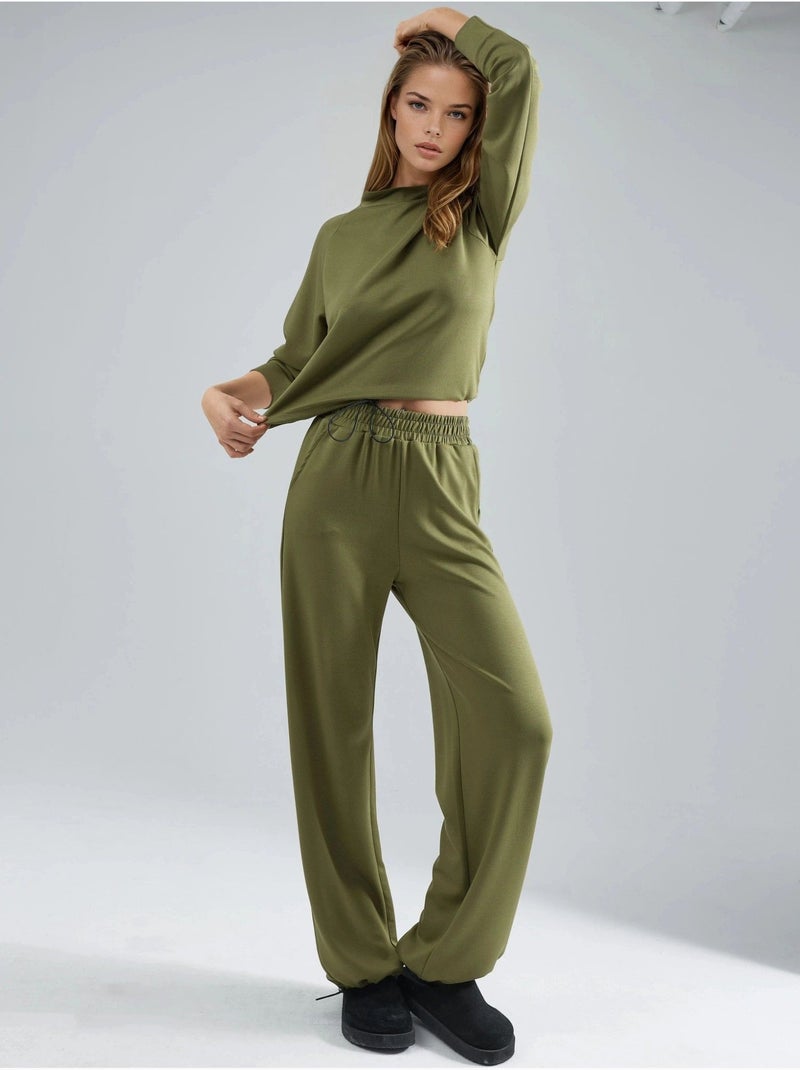 Blusa de meia gola modal touch e calças com cintura elástica coleção bersan hiccup Cáqui - Kiabi