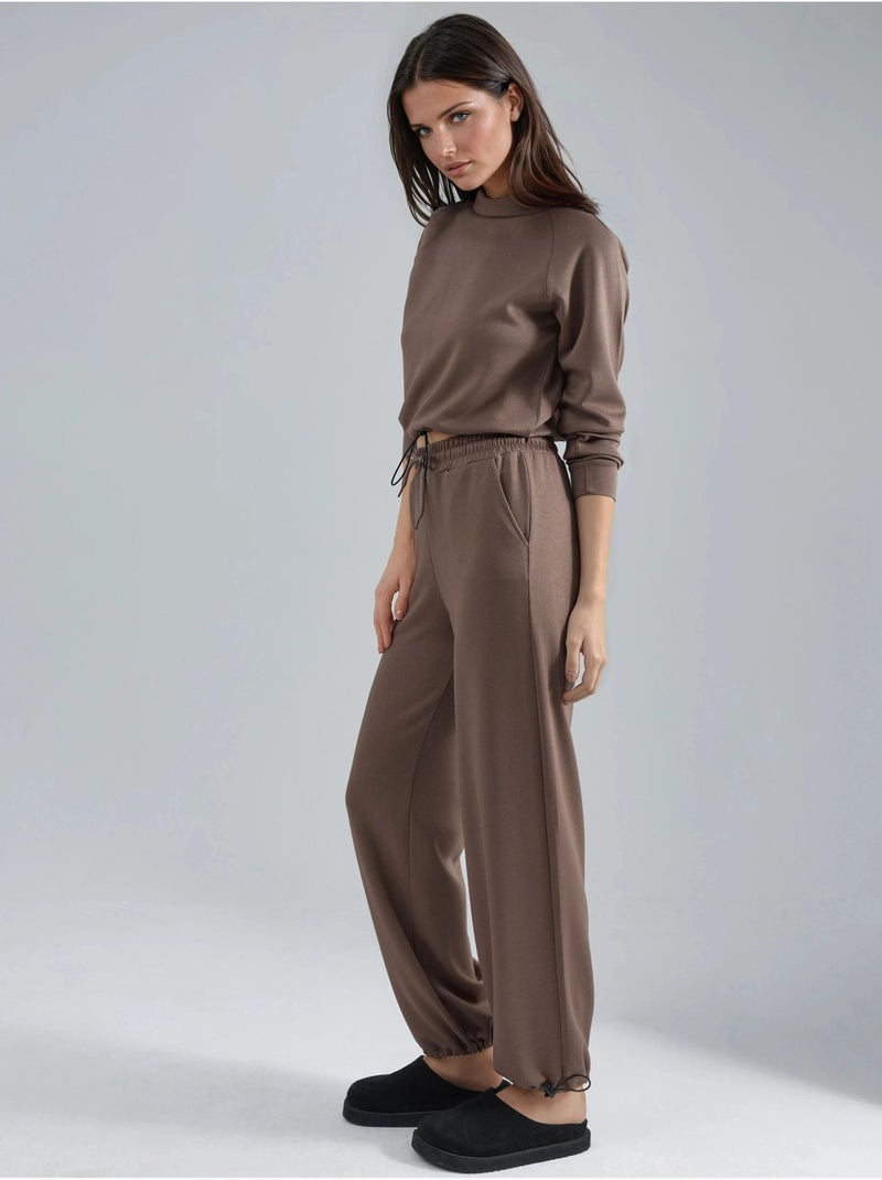 Blusa de meia gola modal touch e calças com cintura elástica coleção bersan hiccup Castanho-claro - Kiabi
