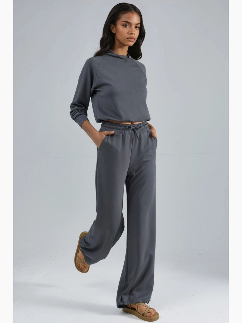 Blusa de meia gola modal touch e calças com cintura elástica coleção bersan hiccup Cinza - Kiabi