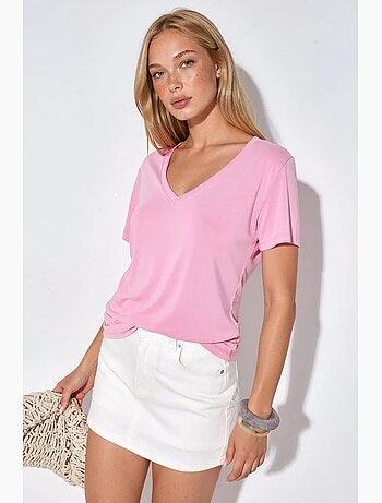 Blusa de modal com decote em v e manga curta busem