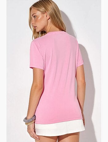 Blusa de modal com decote em v e manga curta busem