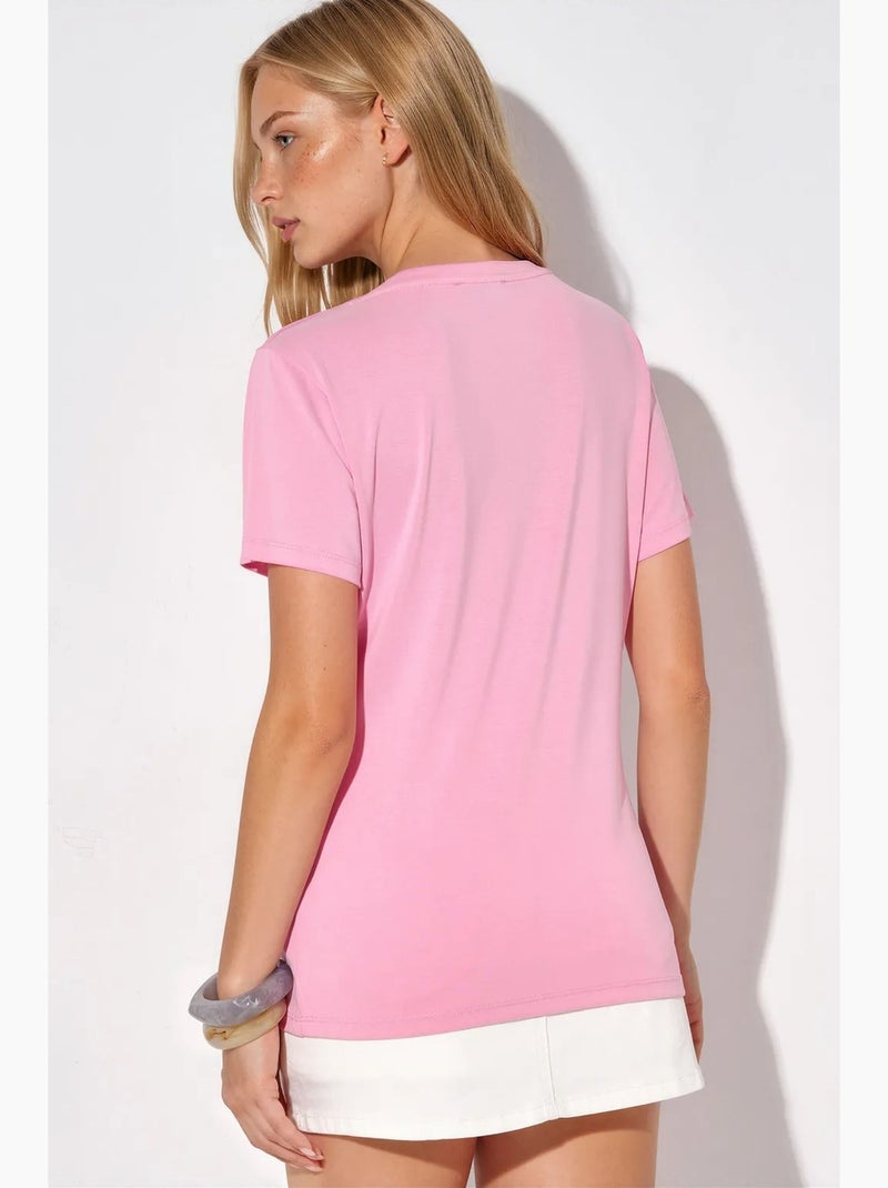 Blusa de modal com decote em v e manga curta busem Rosa - Kiabi
